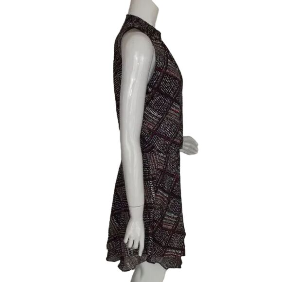 WHBM Dress, M, Smocked Neck/Keyhole, Sleeveless, Black/Purple-White Geometric - Picture 7 of 14